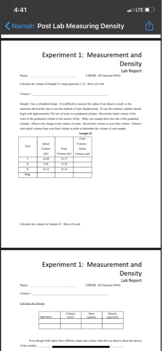 experiment 1 measurement and density lab report