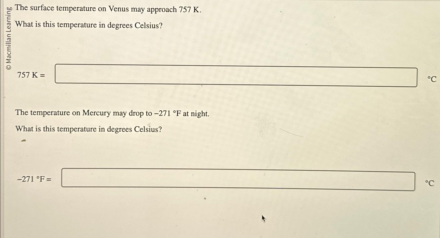 Solved The surface temperature on Venus may approach | Chegg.com