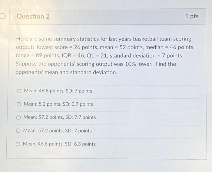 Solved Question 2 Here Are Some Summary Statistics For Last | Chegg.com