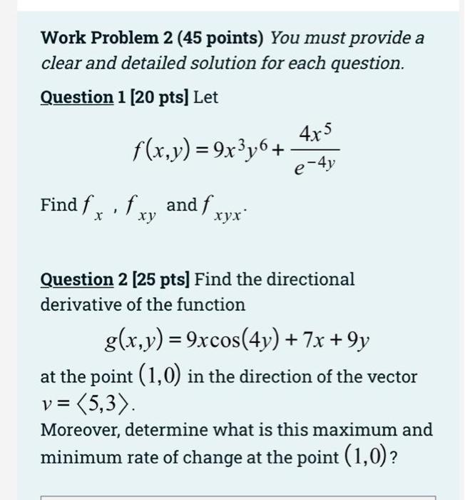 Solved Work Problem 2 (45 points) You must provide a clear | Chegg.com