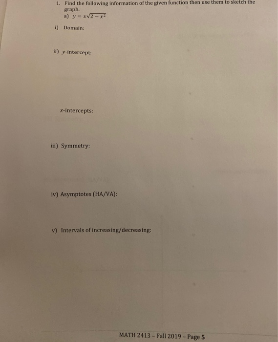 Solved 1. Find the following information of the given | Chegg.com