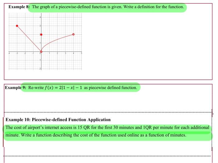 Example 8: The graph of a piecewise-defined function is given. Write a definition for the function.