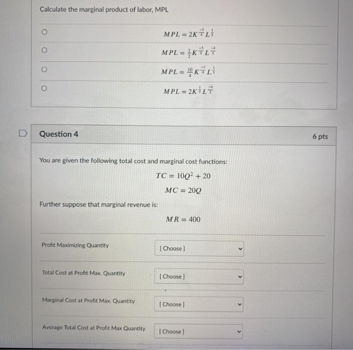 Solved D You are given the following production function: | Chegg.com