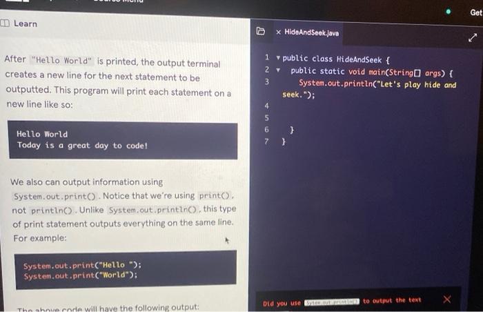 Solved Get U 18 Learn D * Hide And Seek.java Print | Chegg.com