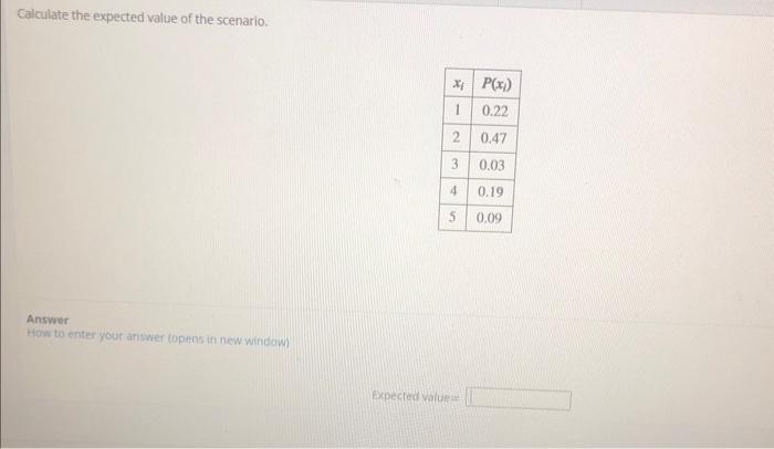Solved Calculate the expected value of the scenario. Answer | Chegg.com