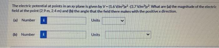 Solved The electric potential at points in an xy plane is | Chegg.com