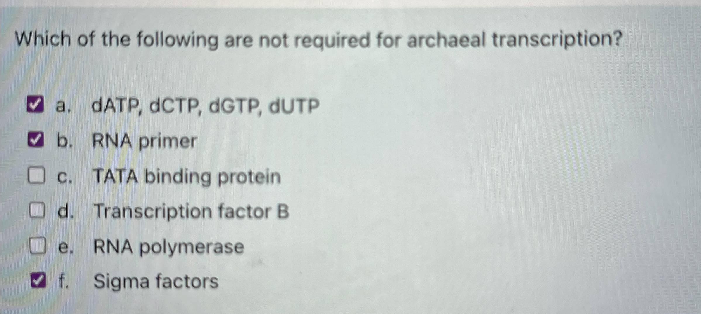 Solved Which of the following are not required for archaeal