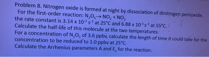 Solved Problem 8. Nitrogen oxide is formed at night by | Chegg.com