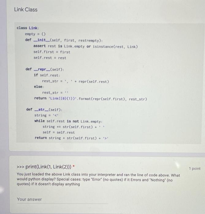Solved Link Class class Link: empty = 0 def _init_(self, | Chegg.com