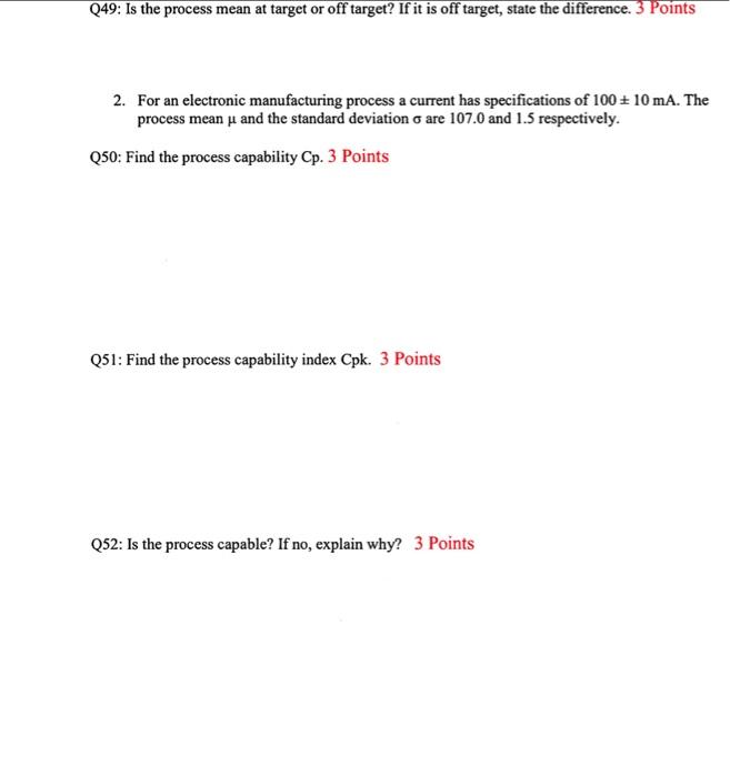 Solved Q49: Is the process mean at target or off target? If | Chegg.com