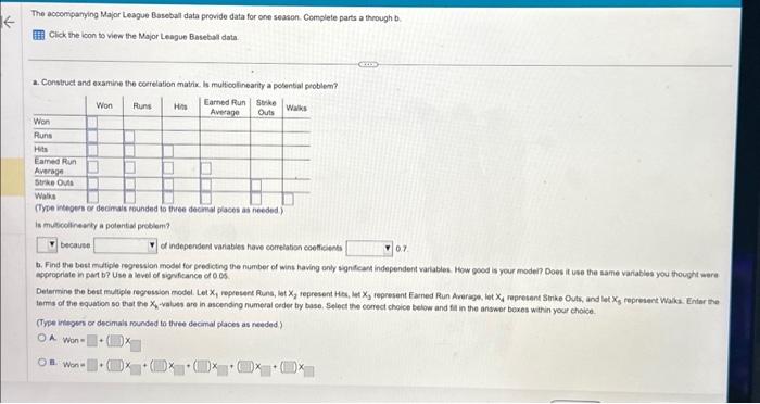 The acoompanying Major League Basebal data provide | Chegg.com