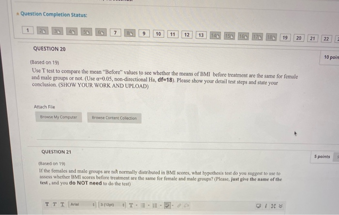 Question 19 O Points Obese Adults 10 Males And 10 Chegg Com