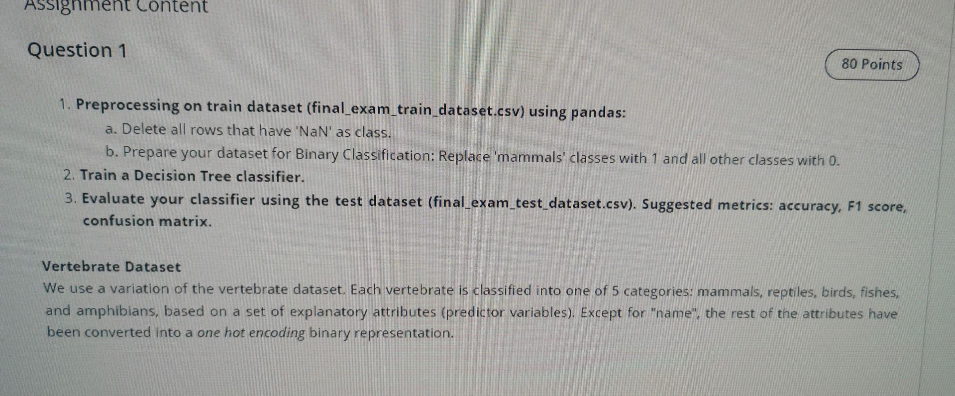 Solved Content Question 1 80 Points 1. Preprocessing on | Chegg.com
