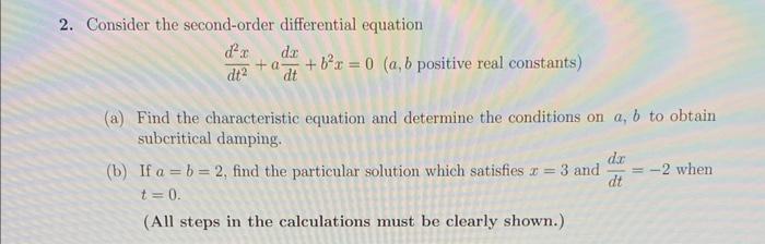 Solved 2 Consider The Second Order Differential Equation