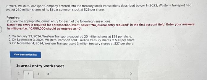 Solved In 2024. Western Transport Company entered into the | Chegg.com