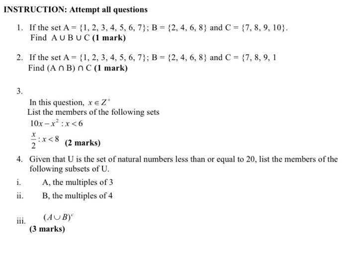 Solved Instruction Attempt All Questions 1 If The Set A Chegg Com