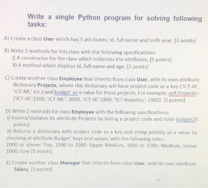 Solved Write a single Python program for solving following | Chegg.com