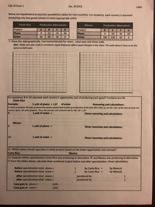 Solved Fall-19 Econ-1 Sec. #13353 LAHC Below are | Chegg.com