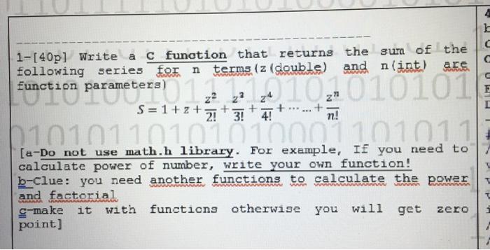 1-[40p] Write a c funation that returns the sum of | Chegg.com