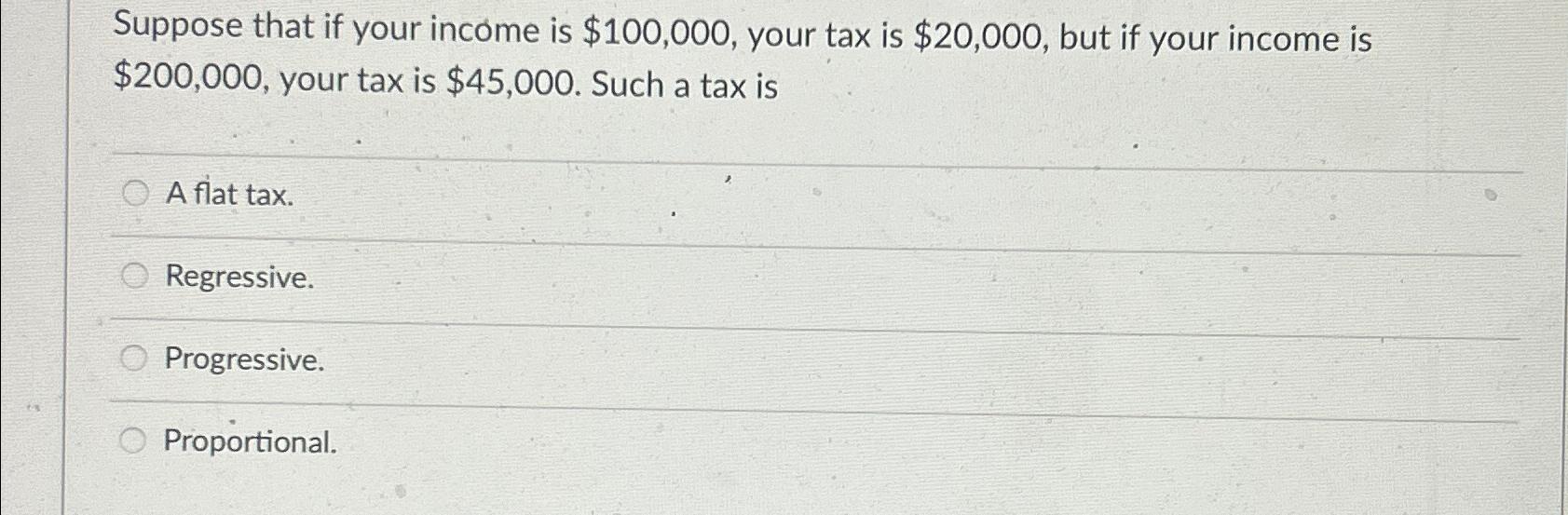 Solved Suppose that if your income is $100,000, ﻿your tax is | Chegg.com