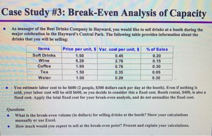 Break even case interview example picture