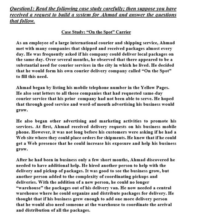 On the spot courier services case study answers picture