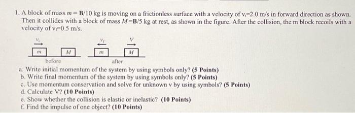 Solved 1. A Block Of Mass M=B/10 Kg Is Moving On A | Chegg.com