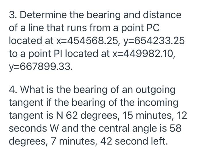 Solved 3. Determine the bearing and distance of a line that | Chegg.com