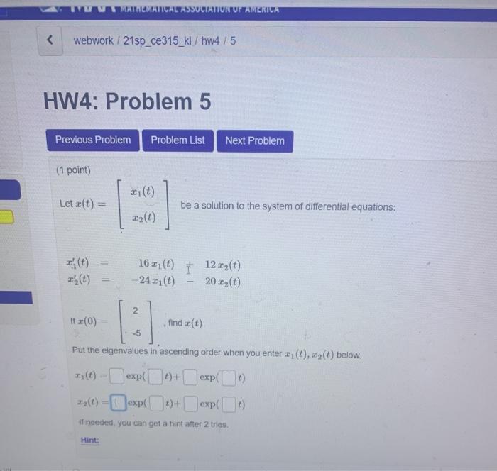 Solved Previous Problem Problem List Next Problem (1 point) | Chegg.com