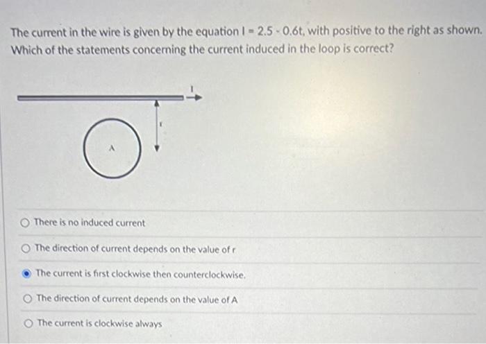 Solved The current in the wire is given by the equation | Chegg.com