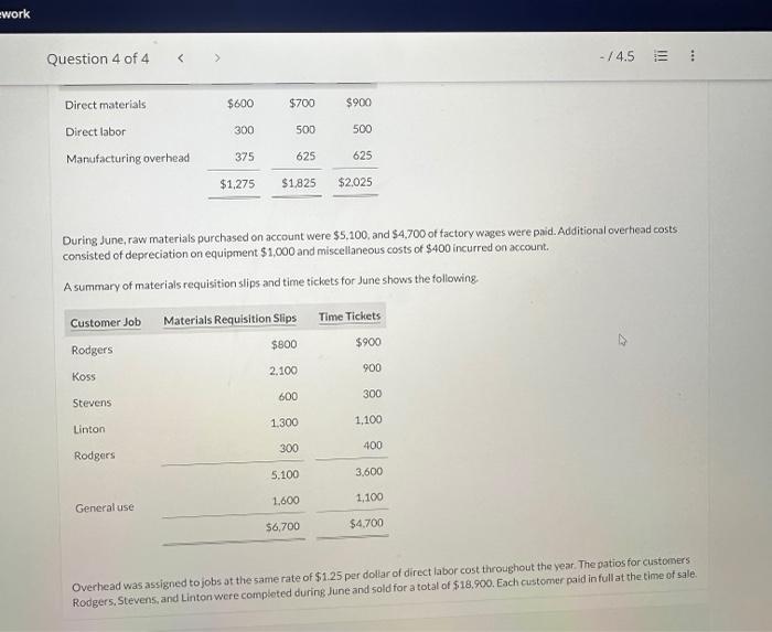 Solved During June, raw materials purchased on account were
