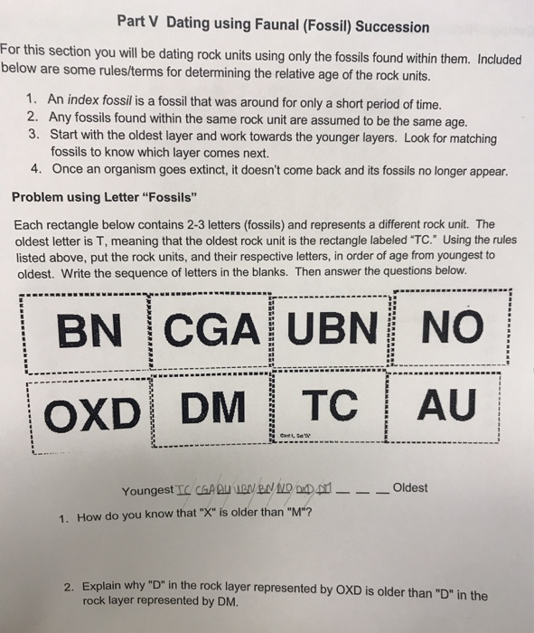 Solved Part V Dating Using Faunal Fossil Succession For Chegg Com