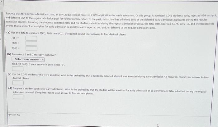 Solved Suppose that for a recent admissions dass, an 1ry | Chegg.com