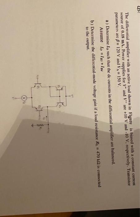 Solved Q5: The differential amplifier with an active load | Chegg.com