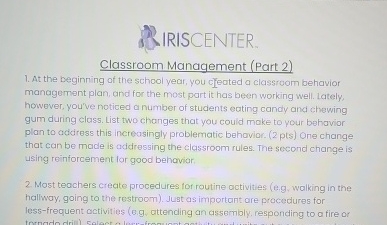 Solved Iriscenter Classroom Management Part 2 At The Chegg Solved Iriscenter Classroom Management Part 2 At The Chegg