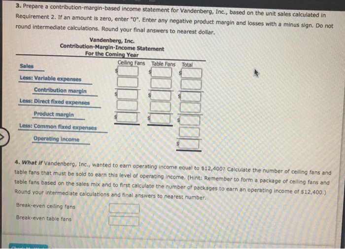 Solved Multiple Product Break Even And Target Profit Vand
