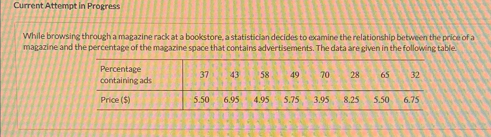 Solved e. ﻿Predict the price of a magazine with 47% ﻿of its | Chegg.com