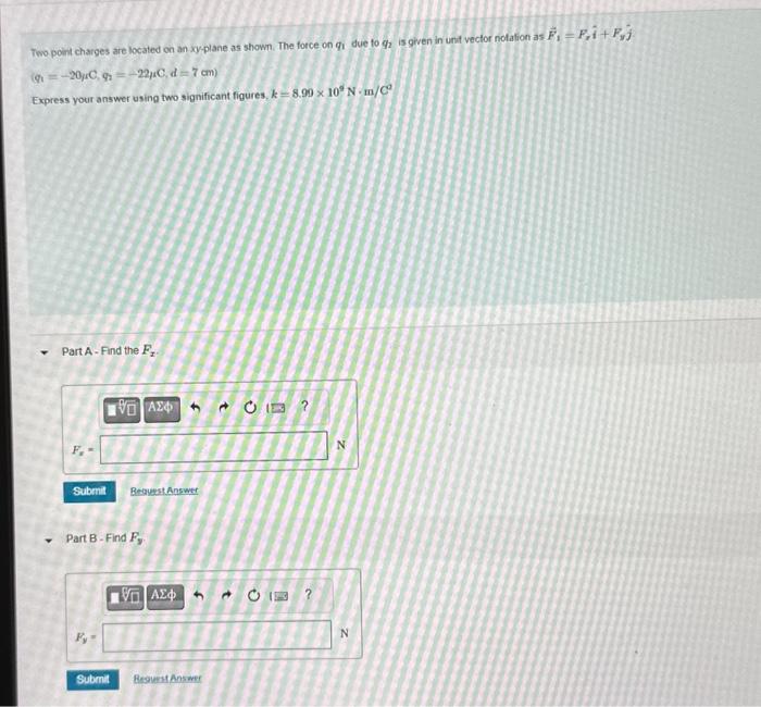 Two point charges are located on an xy-plane as | Chegg.com