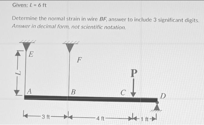 Solved Given: L=6ft Determine the normal strain in wire BF, | Chegg.com