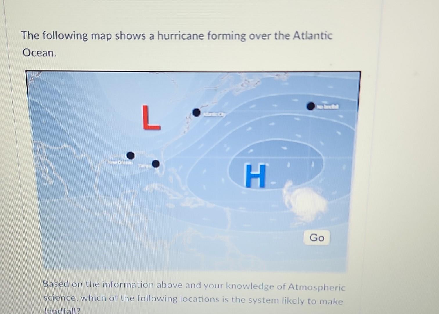 Solved The Following Map Shows A Hurricane Forming Over The | Chegg.com