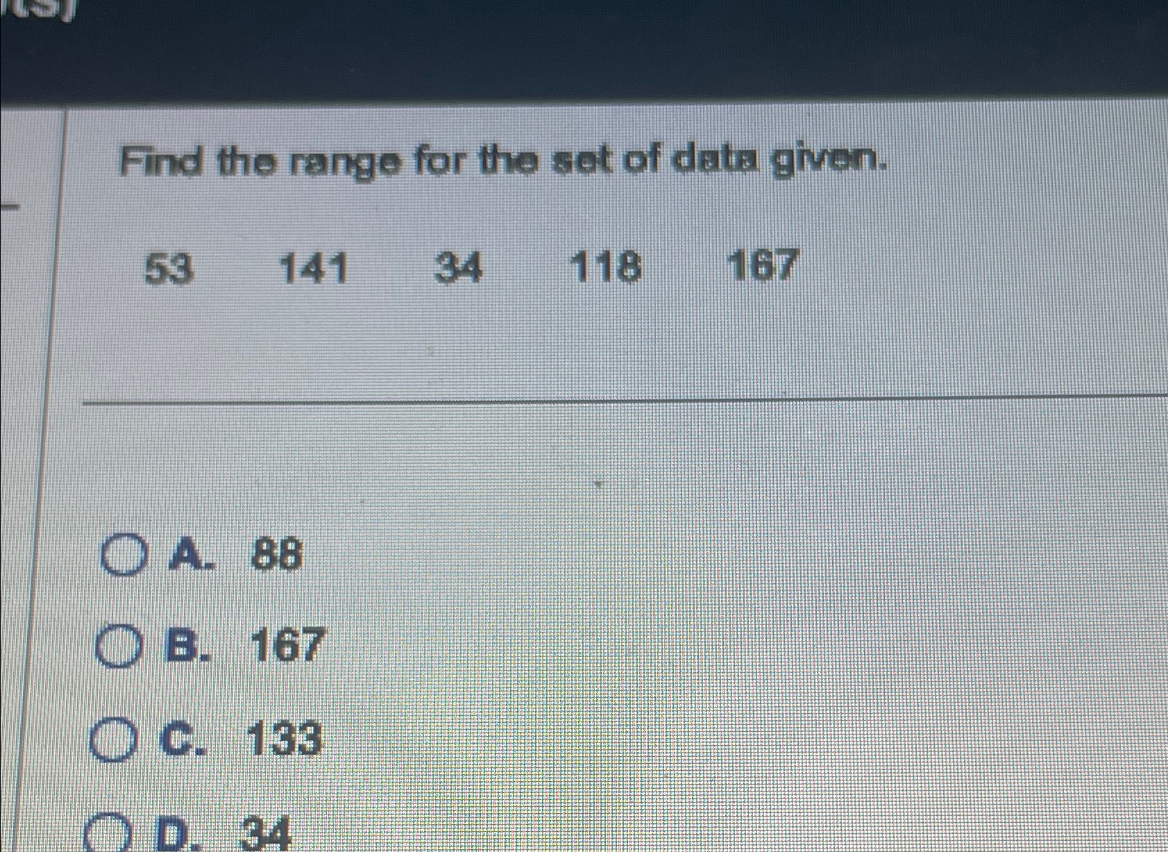 Solved Find the range for the set of data | Chegg.com