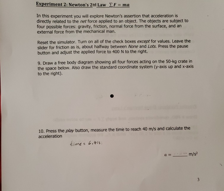 Solved Experiment 2: Newton's 2nd Law F = ma In this | Chegg.com