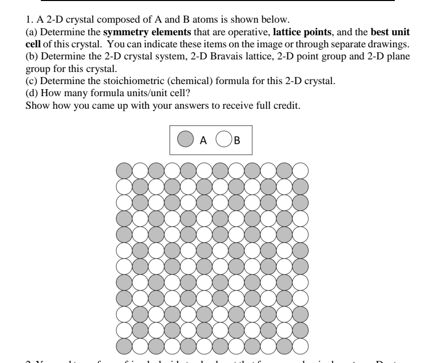 Solved A 2-D crystal composed of A and B atoms is shown | Chegg.com