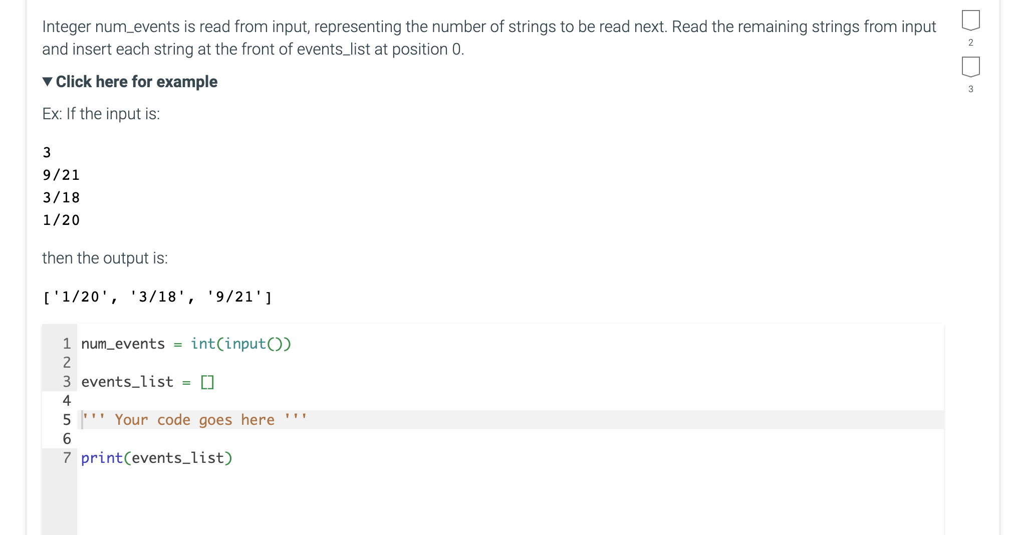 Solved Integer num_events is read from input, representing | Chegg.com