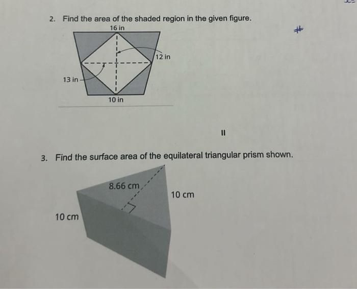 Solved 2. Find the area of the shaded region in the given | Chegg.com