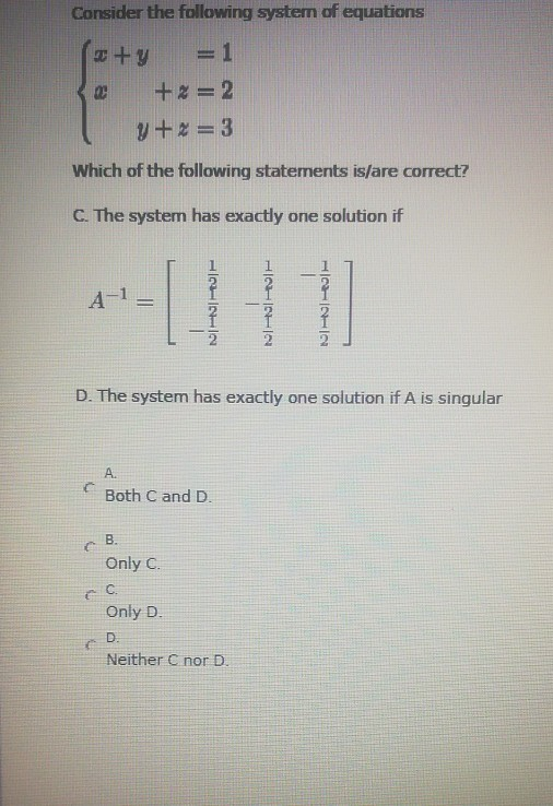 Solved Consider the following system of equations +y = 1 | Chegg.com