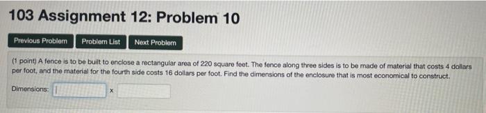 Solved 103 Assignment 12: Problem 10 Previous Problem | Chegg.com