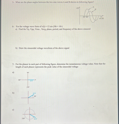 5- ﻿What are the phase angles between the two sine | Chegg.com