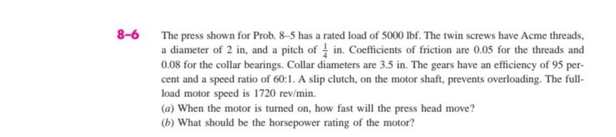 Solved The press shown for Prob. 8-5 has a rated load of