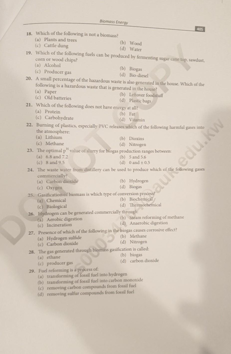 Solved Biomass Energy 405 18. Which of the following is not | Chegg.com